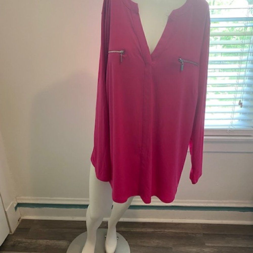INC International Concept Pink V-neck long sleeve tunic, size 3X